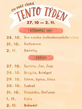 🎃 Přejeme vám krásný začátek nového týdne. 🍁 Mrkněte, co se v týdnu bude dít, ať vám nic neunikne. #chaukiss